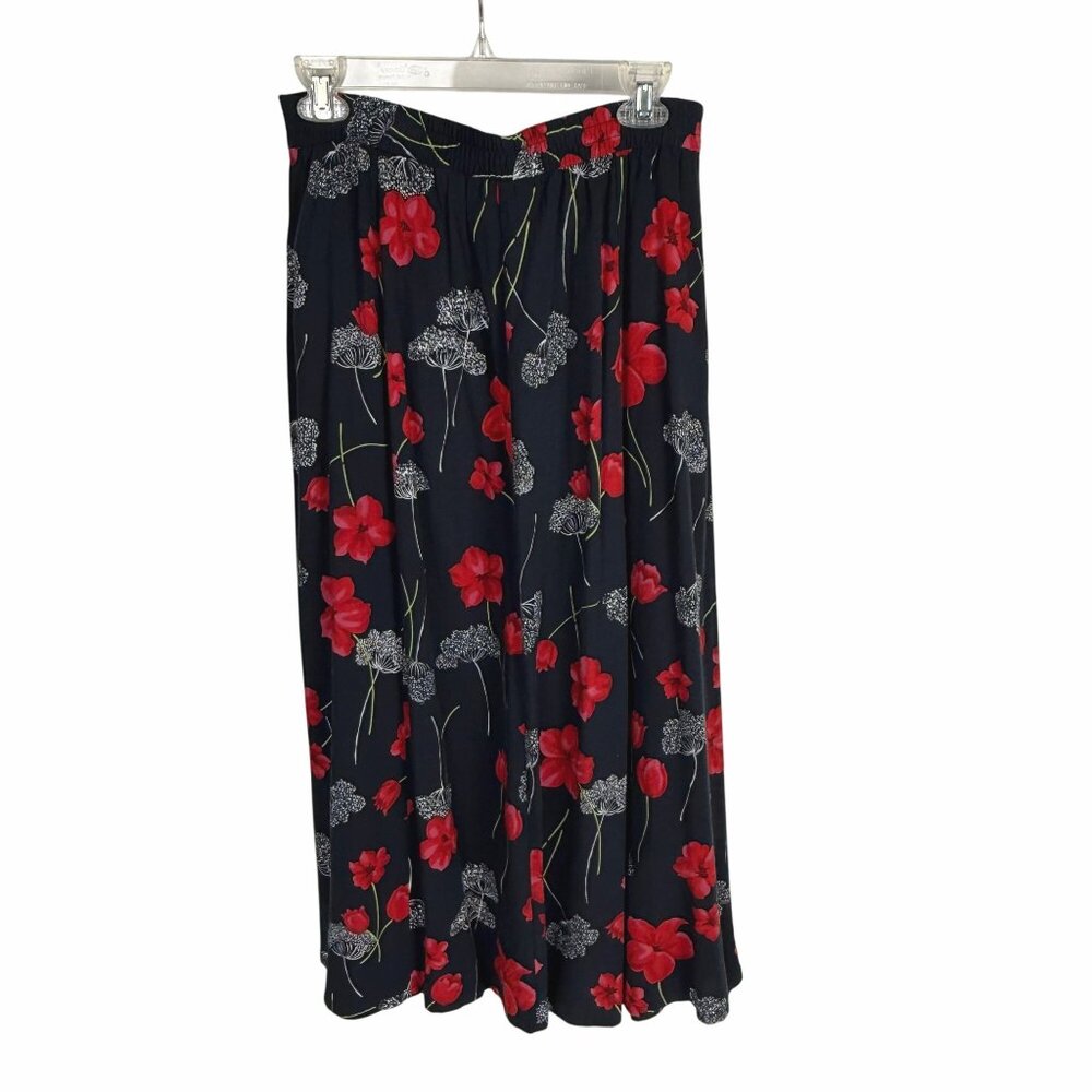 Vintage 90's Sag Harbor Women's Black Floral Midi Skirt Size M - Picture 3 of 4